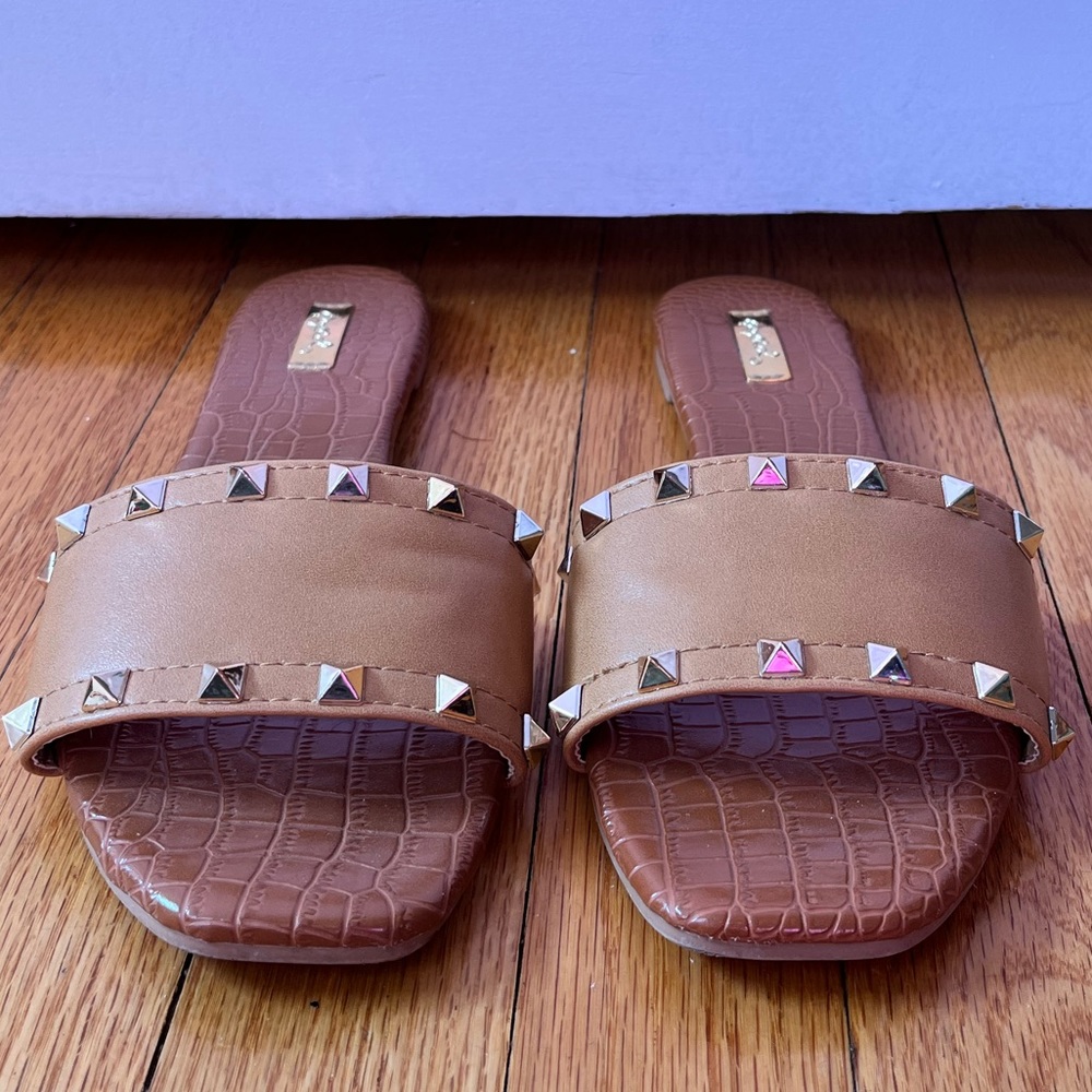 Square toed studded sandals